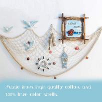 Dekoratyvinis žvejybos tinklo sienos dekoras su kriauklėmis jūrinio stiliaus sienų pakabinimo ornamentu white