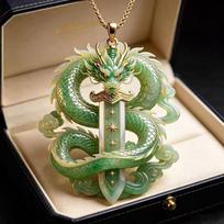 Exquisite Dragon Carving Pendant Gold Accents Skin Friendly Durable Jewelry for Daily Wear Family Gifting one size žalia