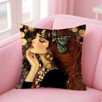 Art Gorgeous G-Gustav K-Klimt Oil Painting Cushion Cover Pillow Case Soft Skin Friendly Fabric Comfort & Concealed Zipper Peach skin 18*18(CM)-1Pcs brown