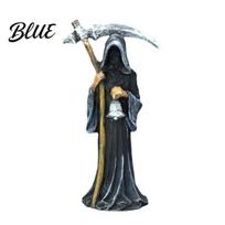 Resin Reaper Statue Gothic Grim Statue  Hooded Figurine  Spooky Tabletop Ornament Halloween Table Centerpiece with Sickle And Bell Design for