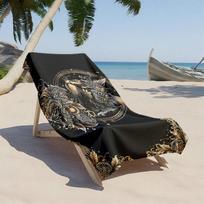 1pc Elegant Black Cat with Golden Ornamental Design 2D Printed Microfiber Beach Towel, quick dry super absorbent. Great for 130x80cm gray