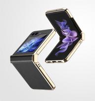 For Samsung Galaxy Z Flip 6 5 4 3 5G Luxury PU Leather Lychee Pattern Metal Frame Phone Case Plating Shockproof Protective Cover For Galaxy Z Flip 6 juoda