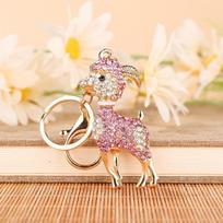 Zodiac Goat Rhinestone Keychain Shiny Bling Rhinestone 1Pcs Alloy Key Ring for Graduation Gift Backpack Pendant A4 beige