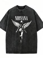 Vintage Wash Nirvana Angel 90s Grunge Loose Unisex Music Fan T-shirt S įvairiaspalvis