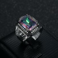 Punk Rock Stainless Steel Colourful Stone Square Finger Rings for Men Retro Jewelry Never Fade Drop Shipping US size 7 gray