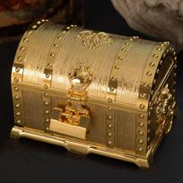 European Princess Gold Feng Shui Double-Layer Metal Jewelry Box with Lock - Wedding Gift Ornament 17.5 x 13.5 x 12.5 cm auksas