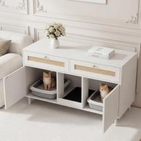 Cat Litter Box Cabinet with Litter Catching Mat, Pet Cabinet with Rattan Drawer, Pet Sideboard/TV Cabinet, without Cat Litter Box, White, 120x50x65 cm 120 x 50 x 65 cm balta