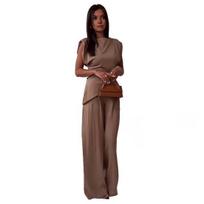 Women Piece Leg Outfits Summer Sleeveless Two Pants Set Casual Business XL šviesiai ruda spalva