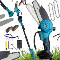 Belaidė genėjimo pjūklas su 2 m teleskopine rankena, 21V, 6" ir 4", priedų rinkinys