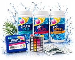 Baseino chemijos rinkinys: chloras, pH plius/minus, 4in1 testeris