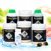 Baseino chemijos rinkinys 7 viename: šokinis chloras, Algofix, pH testeris