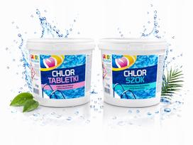 Baseino chemijos rinkinys: chloro tabletės ir šoko priemonė, 2 x 3 kg