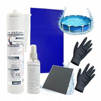 PVC baseino remonto rinkinys su klijais, 400 g, tamsiai mėlyna lopas 50x27 cm, tinka naudoti po vandeniu
