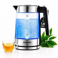 Stiklinis elektrinis virdulys BERGMANN 1,8 l 2200 W, sidabrinis, su LED apšvietimu