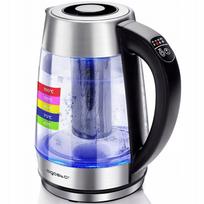 Stiklinis elektrinis virdulys, reguliuojama temperatūra, 1,7 l, 2200 W, sidabrinis