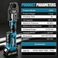 Belaidis presavimo įrankis 22 kN TH16/TH20/TH26/TH32 PEX-AL-PEX ir HVAC vamzdžiams