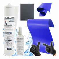Baseino remonto rinkinys: PVC klijai šlapioms ir sausoms vietoms, tamsiai mėlyna lopas 50x27 cm, 400 g