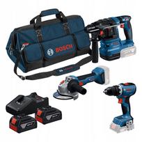 Akumuliatorinių įrankių rinkinys Bosch 18V: GSR 18V-65, GBH 18V-22, GWS 18V-8, 2 x 4 Ah akumuliatoriai, įkroviklis GAL