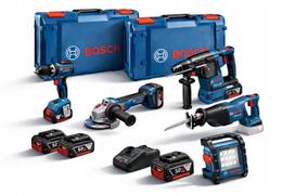 Įrankių rinkinys BOSCH, 5 vnt., 18V, su 3 x 5.0Ah akumuliatoriais, įkrovikliu ir 2 x L-BOXX dėklais