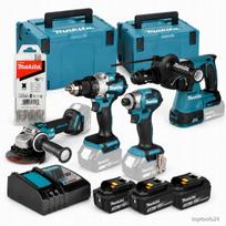Įrankių rinkinys Makita DLX4196JX1: DHR243, DGA504, DTD173, DHP489, 18V, 3x3Ah baterijos