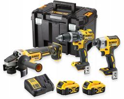 Akumuliatorinių įrankių rinkinys DEWALT DCD791, DCG405, DCF887, 2x 5Ah akumuliatoriai, pakrovėjas