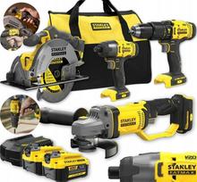Akumuliatorinių įrankių rinkinys STANLEY, 4 vnt., 2× 4Ah baterijos, krepšys