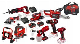 Elektros įrankių rinkinys EINHELL PXC 18V: šlifuoklis, suktukas, lemputė, 2 x 4 Ah baterijos