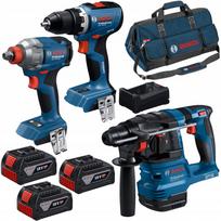Įrankių rinkinys BOSCH 18V su 3 x 5Ah akumuliatoriais, įkrovikliu ir krepšiu