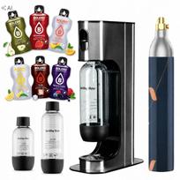 Gazuoto vandens gaminimo rinkinys: 6 maišeliai, 1 CO2 balionėlis, 2 buteliai po 1 l, 1 butelis 0,5 l