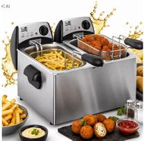 Karšto oro gruzdintuvė FRITEL FR 1355, 2 x 3 l, 2 x 2200 W, dviguba, su dviem krepšeliais, nerūdijančio plieno