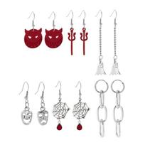 6 Pairs Vibrant Earrings for Halloween Cute Devil Horns Dangle Earrings Spider Spooky Skull Pendant Earring for Women 1 brown
