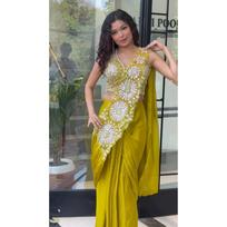New Superhit Launch – Trending Drape Ready To Wear Saree with Stylish Embroidered Blouse geltona