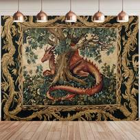 2D Medieval Dragon Tapestry Backdrop, Vintage Red Dragon Wall Hanging 47.2x31.5inch/120*80cm brown