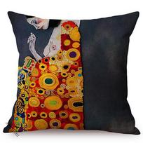 Vienna Impressionism Painter Gustav Klimt Golden Kiss Oil Painting Art Luxury Decoration Pillow Case Abstract Art Cushion Cover Peach skin 18*18(CM)-1Pcs orange