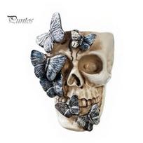 Halloween Office Decor Black Butterfly Skull Vase, Resin Skeleton Pen Holder, Gothic Flower Creepy Desktop Organizer Arrangement Container, balta