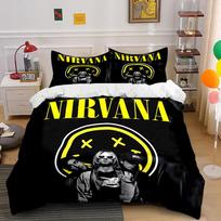 Nirvana Band Black Bedding Set Quilted Bedding set (1 duvet cover, 2 pillowcases, duvet not included) 135x200cm white
