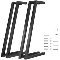 Set of 4 Square Industrial Table Legs for Furniture with Adjustable Feet 43x3x72 cm Black 43 x 3 x 72 cm
