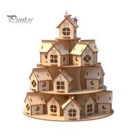 Wood Craft Advent Box Wooden Christmas Calendar, 24 House Countdown Display Stand with Tree Calendar Shape, Festive Holiday Tabletop Shelf Decor, Xmas
