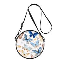 Butterflies Dragonflies Round Shoulder Bag Casual Messenger Bag for Woman Best Gifts 2D Flat Cartoon Crossbody Bag black