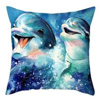 Dolphins in Ocean Underwater  Surfing Scenes Pattern Cushion Cover Suitable for Sofa Bedroom Car Pillow Cover 40cmx40cm(16x16Inch) blue