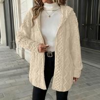 Women’s Long Sleeve Open Front Hooded Cardigan Cable Knit Sweater Casual Loose Fit Outerwear for Autumn Winter XL balta