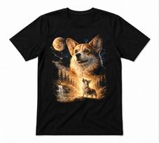Corgi Howling To The Moon Animal Corgi Full Moon Animals Black T-shirt S brown