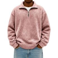 Mens Casual Solid Half Zip Turn Down Collar Long Sleeve Loose Pullover Sweatshirt S rožinė
