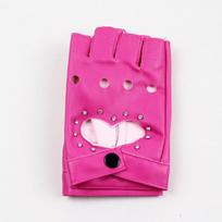 Peach heart half finger leather gloves average size rožinė