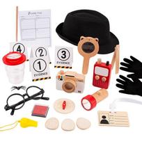 Character simulation playing house firefighter police detective kit simulation wooden magnifying glass exploration toy beige