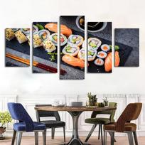 5pcs Japanese Style Sushi Cooking Canvas Painting Wall Art Food Posters for Living Room Delicious Food Store Decor Unframed 20x35-20x45-20x55cm gray