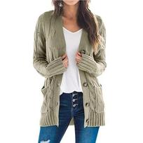 Women's Cable Knit Cardigan Crew Neck Long Sleeve Button Down Casual Knitwear Sweater Coat XXXL gray