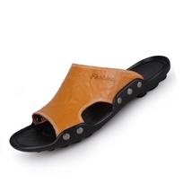 Men's Trendy Cowhide Leather Flip-Flops - Sizes 36-46, Breathable White 39 mėlyna