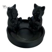Non-tip Cat Statue 3D Printed Candle Holder, Matte Sanding Aesthetic Desktop Decor, Integrated Ornament Smooth Curved Sculpture, Home Decoration A black