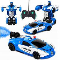 Nuotoliniu būdu valdomas policijos robotas-transformeris su LED ir dūmų efektu 2in1